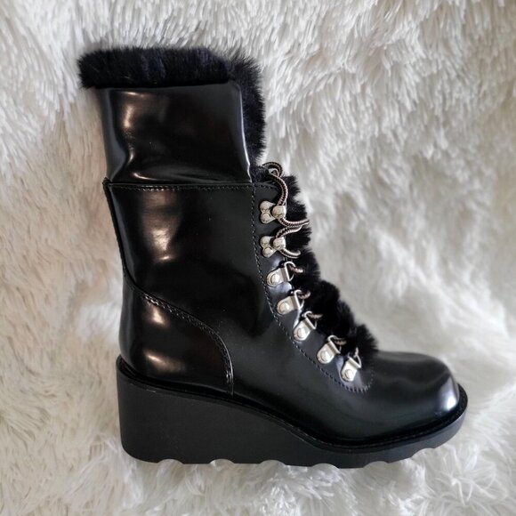 I.N.C. International Concepts Hannia Padded Patent Leather Wedge Lace Up Booties - Picture 2 of 8